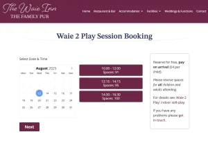 Website design Devon Session Booking Waie Inn Tamsin Carter Pynto